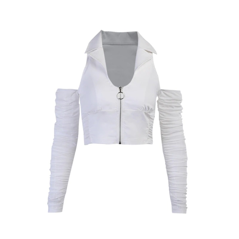 Sexy Casual Women Top on Zipper / Top with Turndown Collar and Long Sleeve - HARD'N'HEAVY