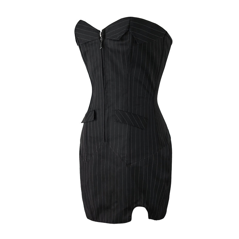 Sexy Corset Women's Black Dress / Classic Office Ladies Wear / Corset Zip Top + Pencil Skirt - HARD'N'HEAVY