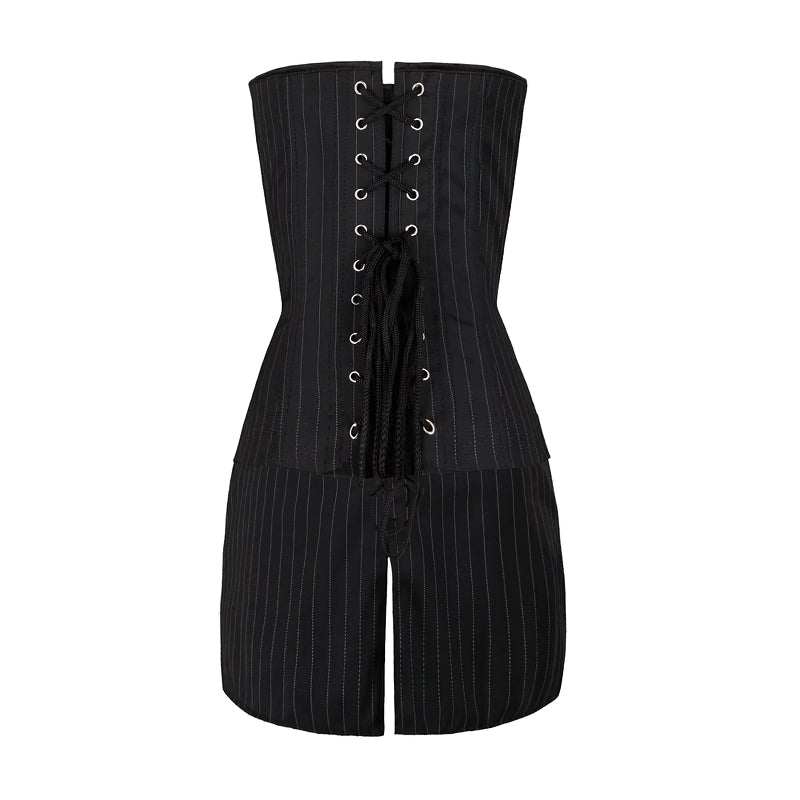 Sexy Corset Women's Black Dress / Classic Office Ladies Wear / Corset Zip Top + Pencil Skirt - HARD'N'HEAVY