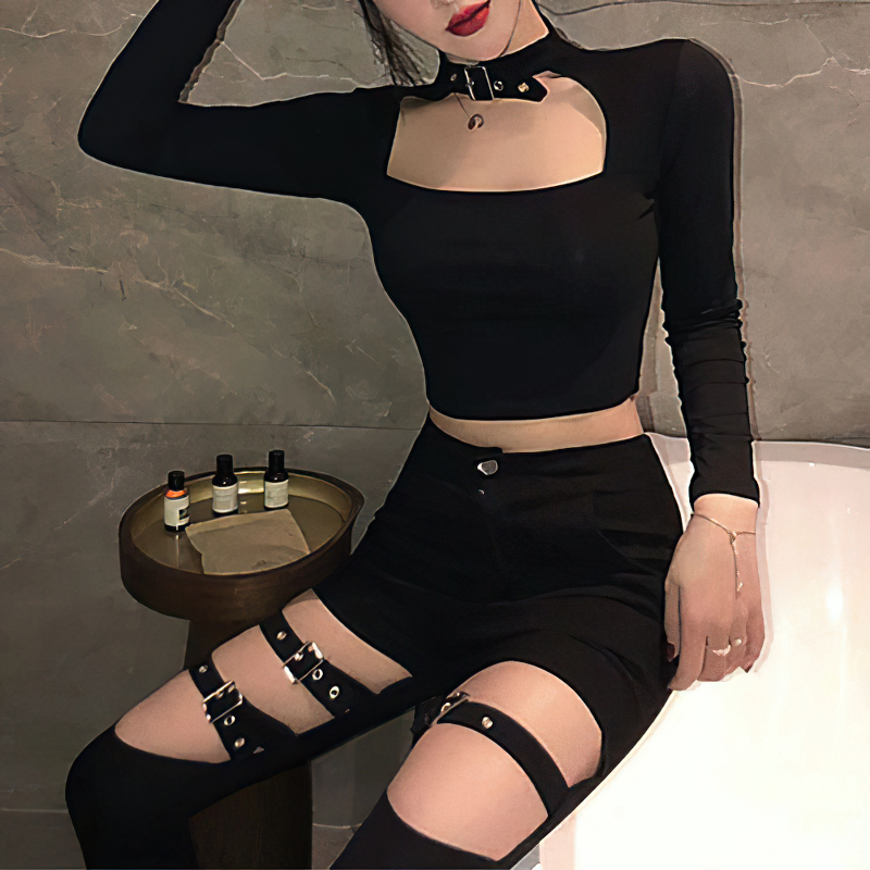 Sexy Elastic Gothic Pants with Buckles / Female Stretch Skinny Trousers - HARD'N'HEAVY