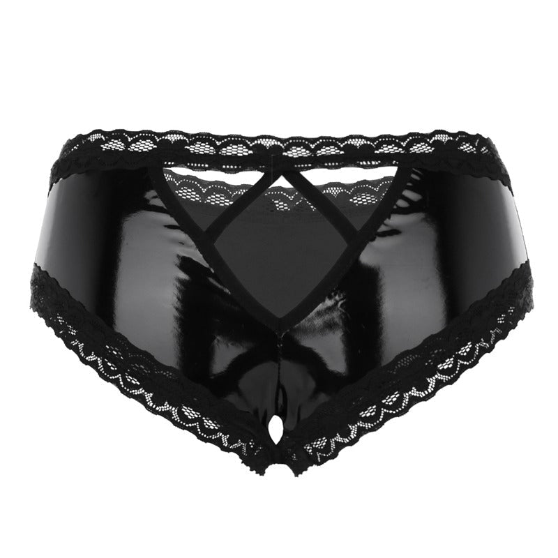 Sexy Exotic Panties for Women / Ladies Wetlook Open Crotch V-Back Hole Mini Lingerie - HARD'N'HEAVY