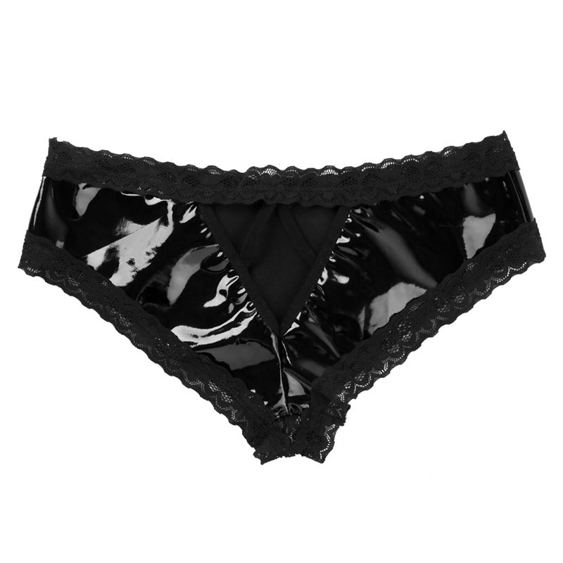 Sexy Exotic Panties for Women / Ladies Wetlook Open Crotch V-Back Hole Mini Lingerie - HARD'N'HEAVY