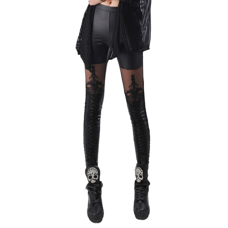 Sexy Faux Leather Black Legins / Gothic Women Pants in Alternative Fashion - HARD'N'HEAVY