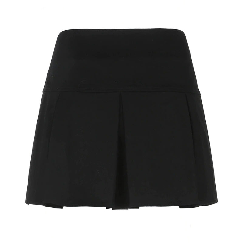Women's sexy gothic black mini skirt, pleated high waist design with rivets for a fierce rock-inspired look.