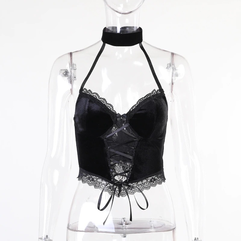 Sexy Gothic Corset with Lace / Women's Vintage Crop Corset in Black Colour - HARD'N'HEAVY