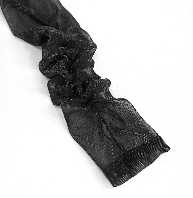 Fashionable black sheer ribbon, perfect for gothic outfits and accessories, showcasing stylish texture and design.