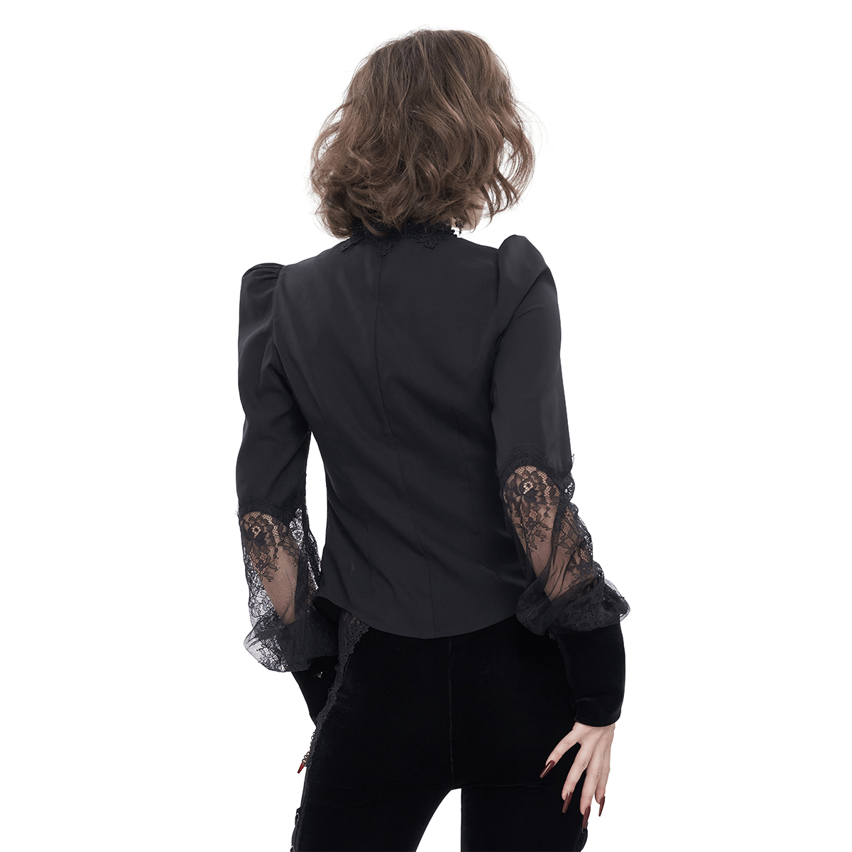 Sexy Lace Long Puff Sleeve Blouse / Gothic Black Transparent Shirt With Buttons - HARD'N'HEAVY