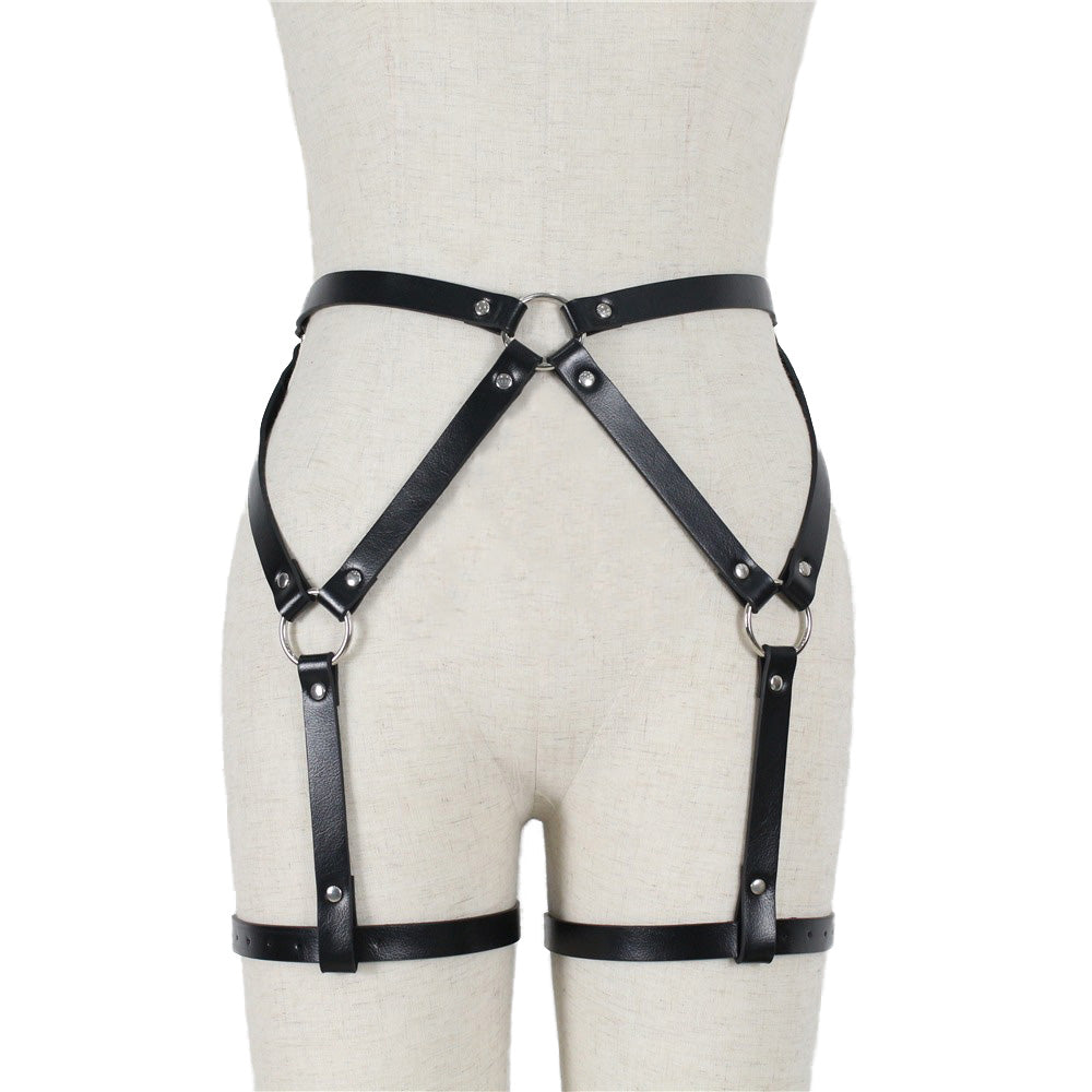 Sexy Leather Body Harness for Women / Black Erotic Garters Belt and Leg Harness - HARD'N'HEAVY