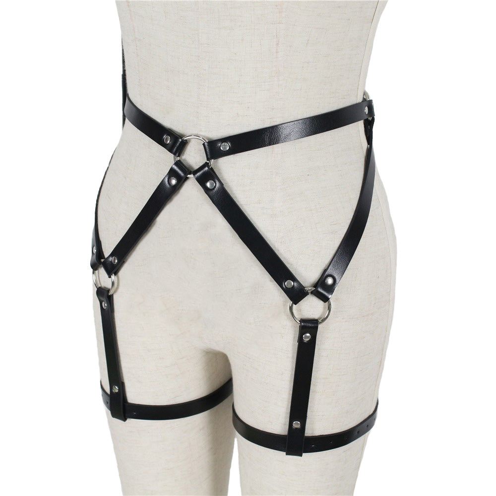Sexy Leather Body Harness for Women / Black Erotic Garters Belt and Leg Harness - HARD'N'HEAVY