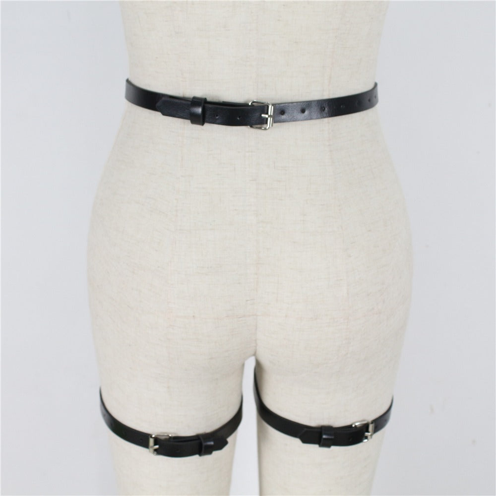 Sexy Leather Body Harness for Women / Black Erotic Garters Belt and Leg Harness - HARD'N'HEAVY