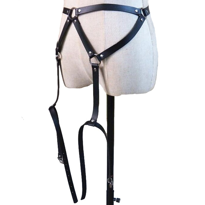 Sexy Leather Body Harness for Women / Black Erotic Garters Belt and Leg Harness - HARD'N'HEAVY