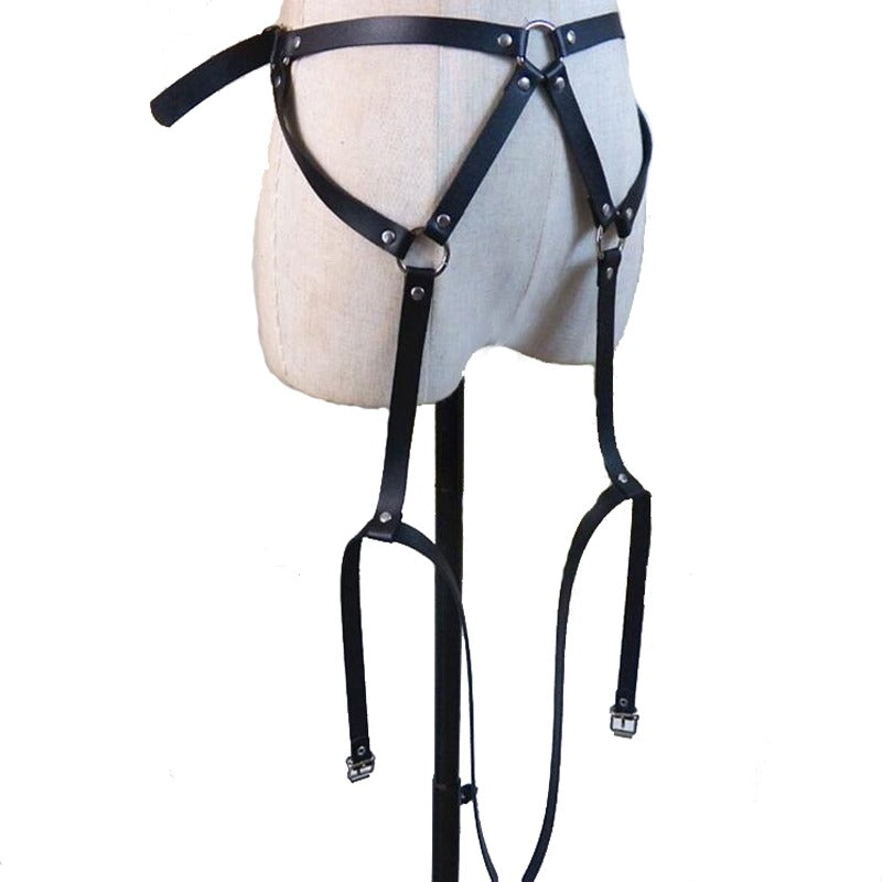Sexy Leather Body Harness for Women / Black Erotic Garters Belt and Leg Harness - HARD'N'HEAVY