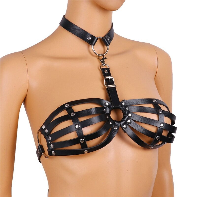 Sexy Leather Bra Harness / Bra Garter Body Cage Straps Belts For Women /  Erotic Waistband Bondage