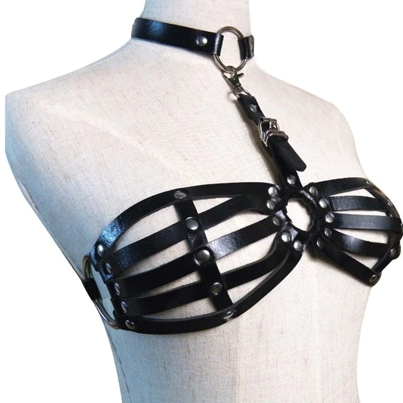 Sexy Leather Bra Harness / Bra Garter Body Cage Straps Belts For Women / Erotic Waistband Bondage - HARD'N'HEAVY