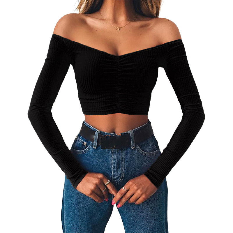 CLEARANCE / Sexy Long Sleeve Crop Top in Rave Outfits / Women's Black - HARD'N'HEAVY