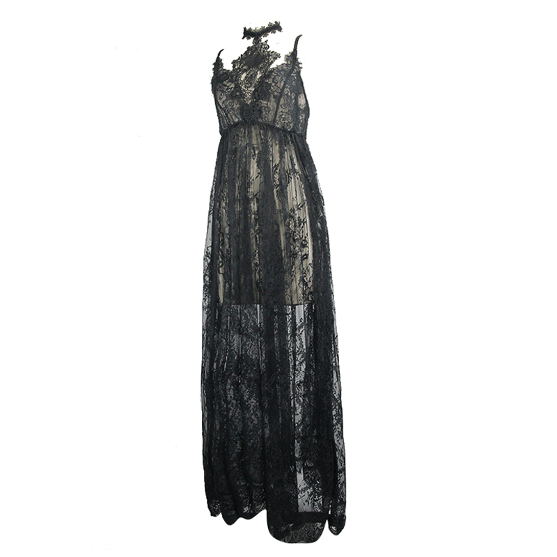 Sexy Long Transparent Lace Dress / Romantic Black Dresses With Lace Chocker - HARD'N'HEAVY