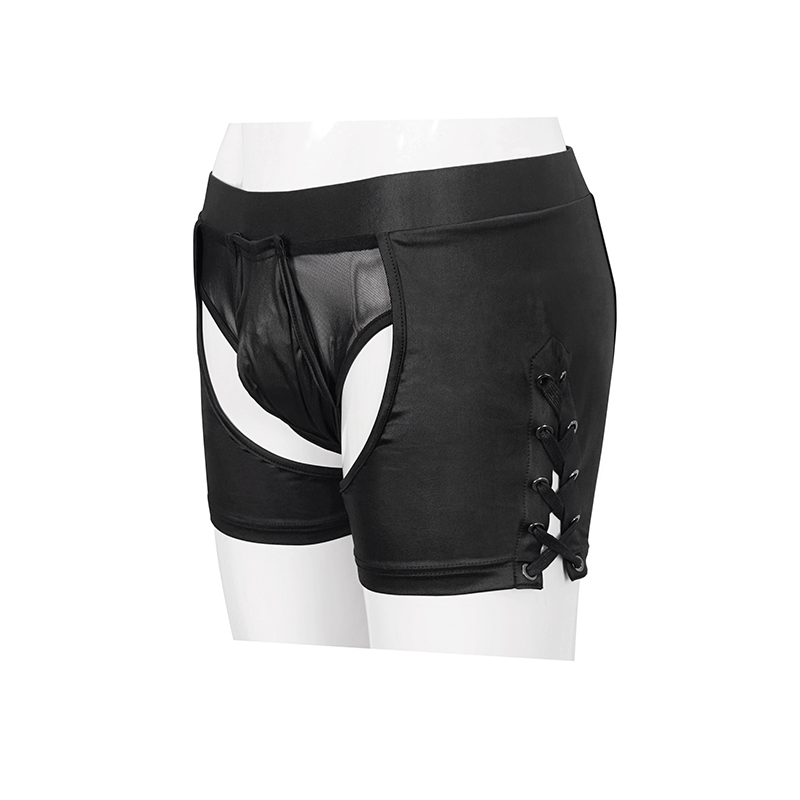 Sexy Men's See-Through Underwear with Side Lace Up / Alternative Black Elastic Waistband Underwears