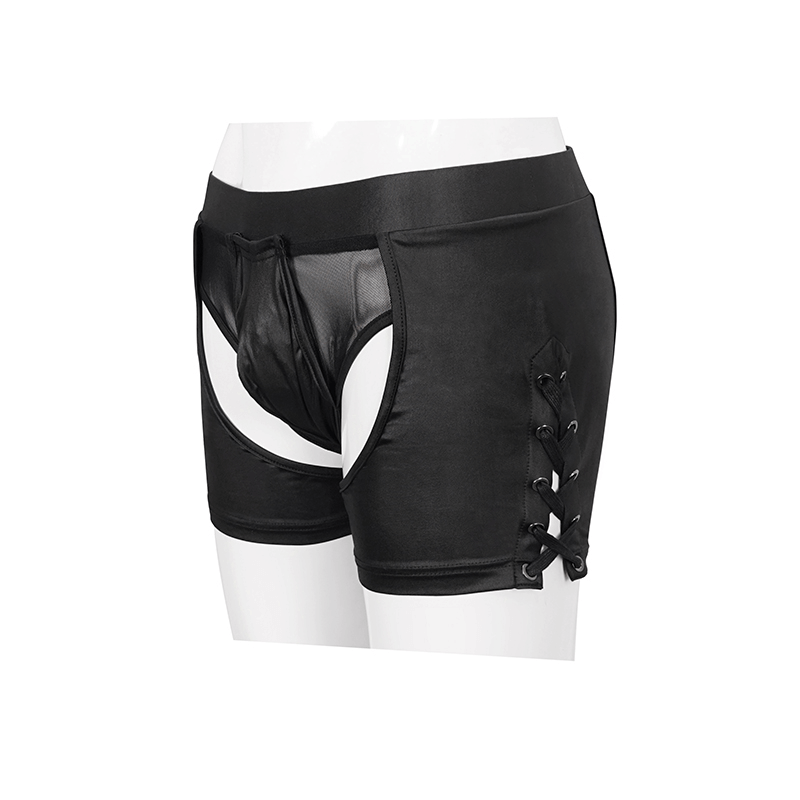 Men's sexy black see-through underwear with side lace-up detail for an alternative stylish look.