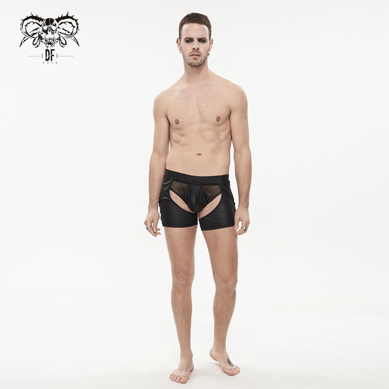 Sexy men's black see-through underwear with side lace-up design, perfect for adding flair to your alternative wardrobe.