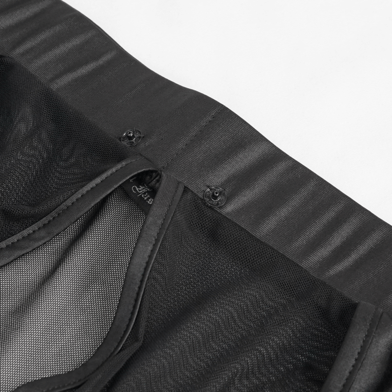 Close-up of sexy men's black see-through underwear featuring lace-up sides and an elastic waistband.