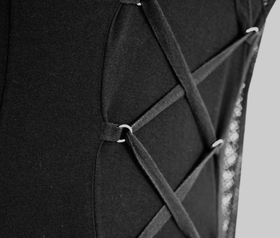 Sexy Mesh Lace Up Top with Pentagram Design / Gothic Style Mesh Sleeves Stretch Top Tee - HARD'N'HEAVY