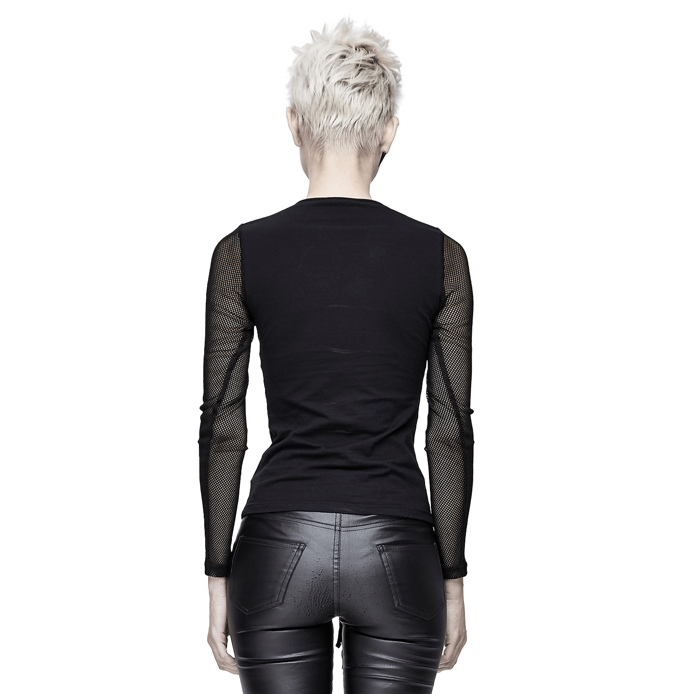 Sexy Mesh Lace Up Top with Pentagram Design / Gothic Style Mesh Sleeves Stretch Top Tee - HARD'N'HEAVY