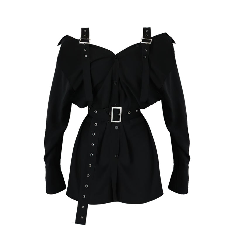 Mini Black Dress With Off Shoulder Long Sleeve Casual Dress