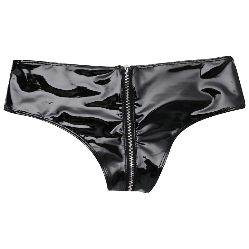 Sexy Panties with Shiny Zipper on Leather For Women / Intimate Women's Underwear - HARD'N'HEAVY
