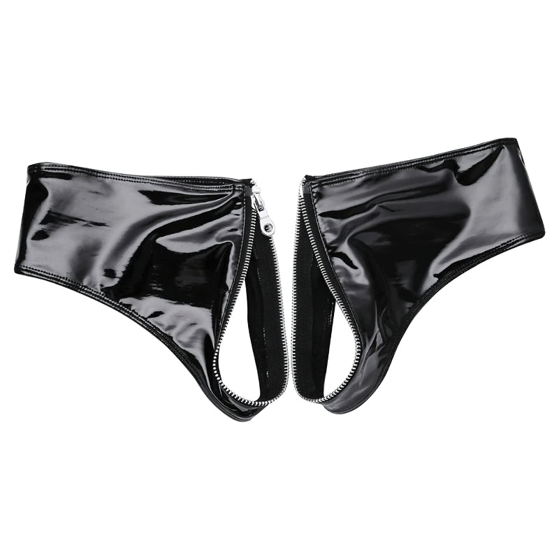 Sexy Panties with Shiny Zipper on Leather For Women / Intimate Women's Underwear - HARD'N'HEAVY