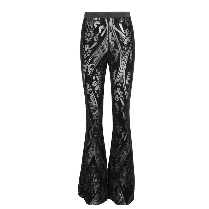 Gothic style women's black flared pants with stylish pattern, perfect for a chic outfit. Emphasize your figure in fashion comfort.