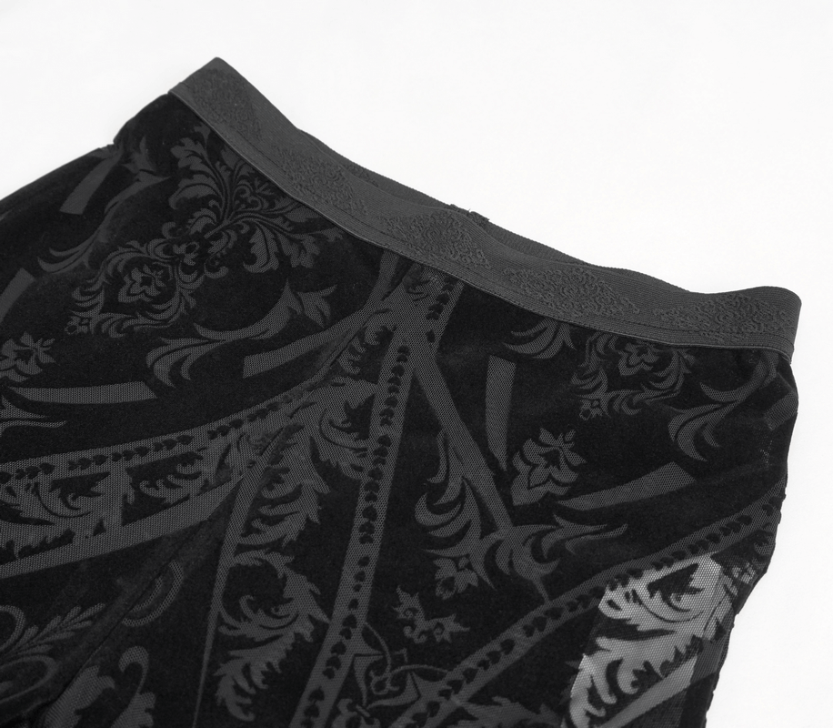 Stylish women's black flared pants with gothic pattern and elegant waistband, perfect for enhancing your figure.