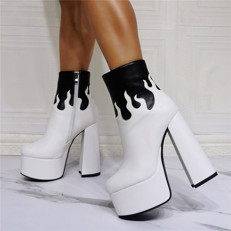 CLEARANCE / Sexy Platform Ankle Boots For Women / Patent Faux Leather High Square Heel Shoes - HARD'N'HEAVY