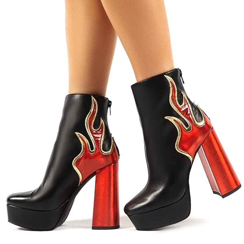 CLEARANCE / Sexy Platform Ankle Boots For Women / Patent Faux Leather High Square Heel Shoes - HARD'N'HEAVY