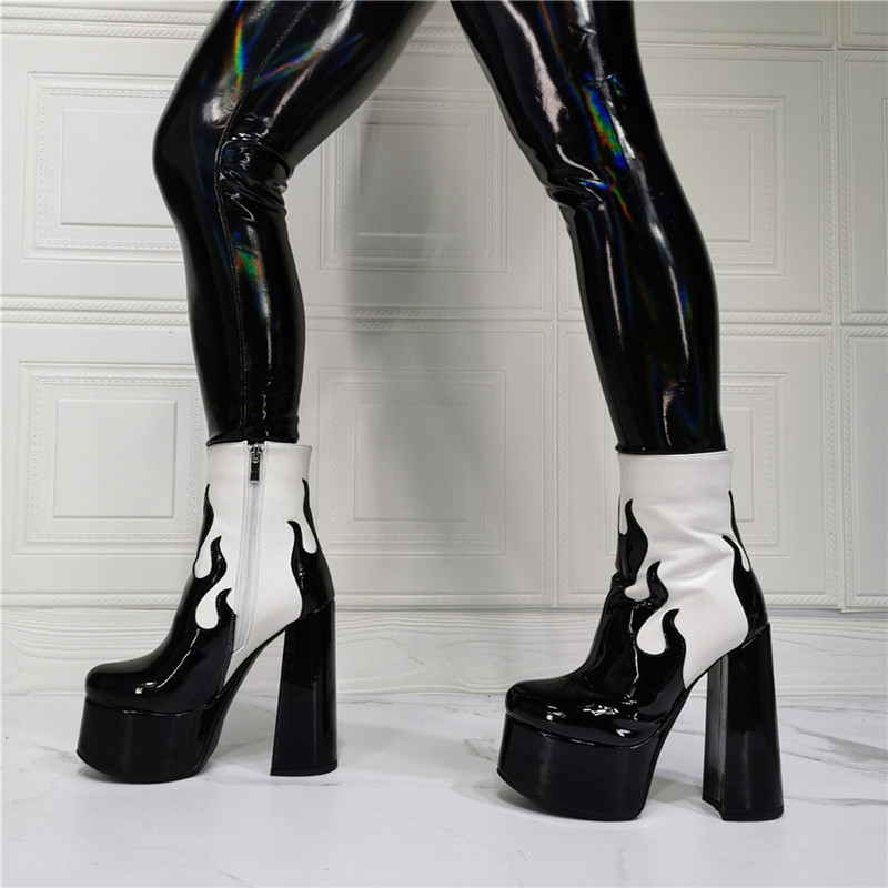 CLEARANCE / Sexy Platform Ankle Boots For Women / Patent Faux Leather High Square Heel Shoes - HARD'N'HEAVY