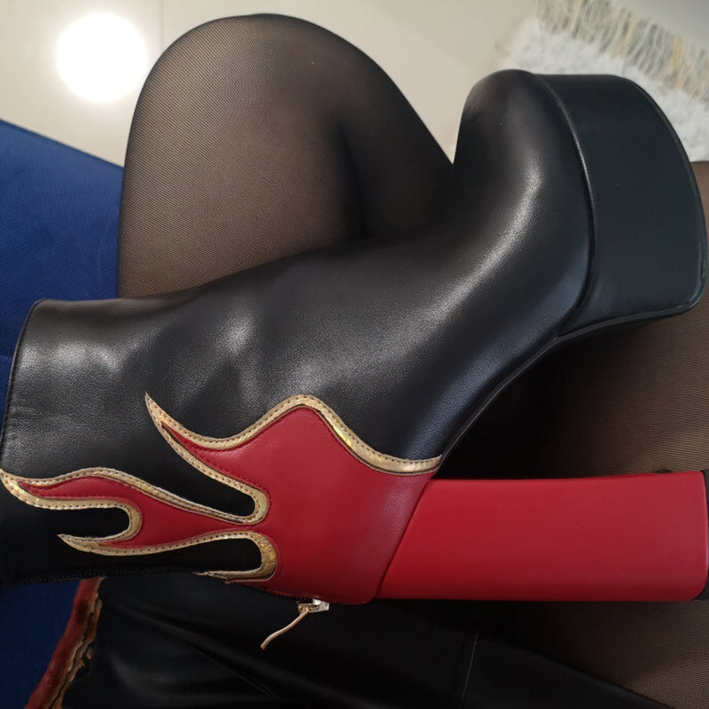 CLEARANCE / Sexy Platform Ankle Boots For Women / Patent Faux Leather High Square Heel Shoes - HARD'N'HEAVY