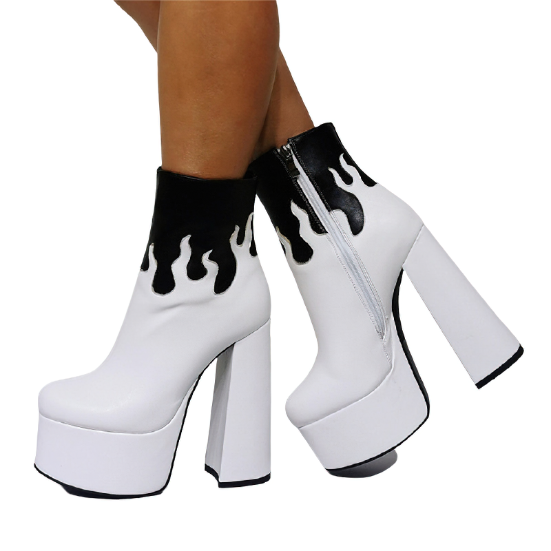 CLEARANCE / Sexy Platform Ankle Boots For Women / Patent Faux Leather High Square Heel Shoes - HARD'N'HEAVY