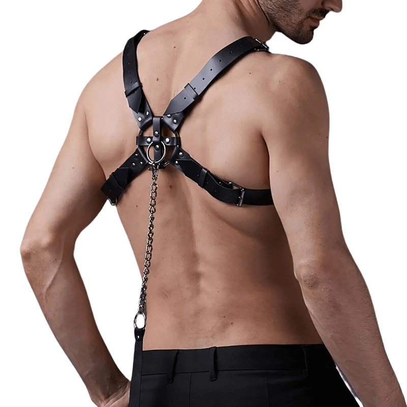 Sexy Pu Leather Body Harness With Traction Rope / Gothic Erotic Adjustable Bondage