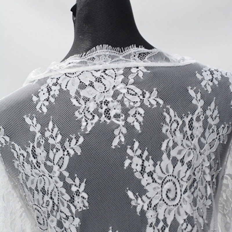 Elegant see-through lace kimono robe back design showcasing intricate floral patterns.