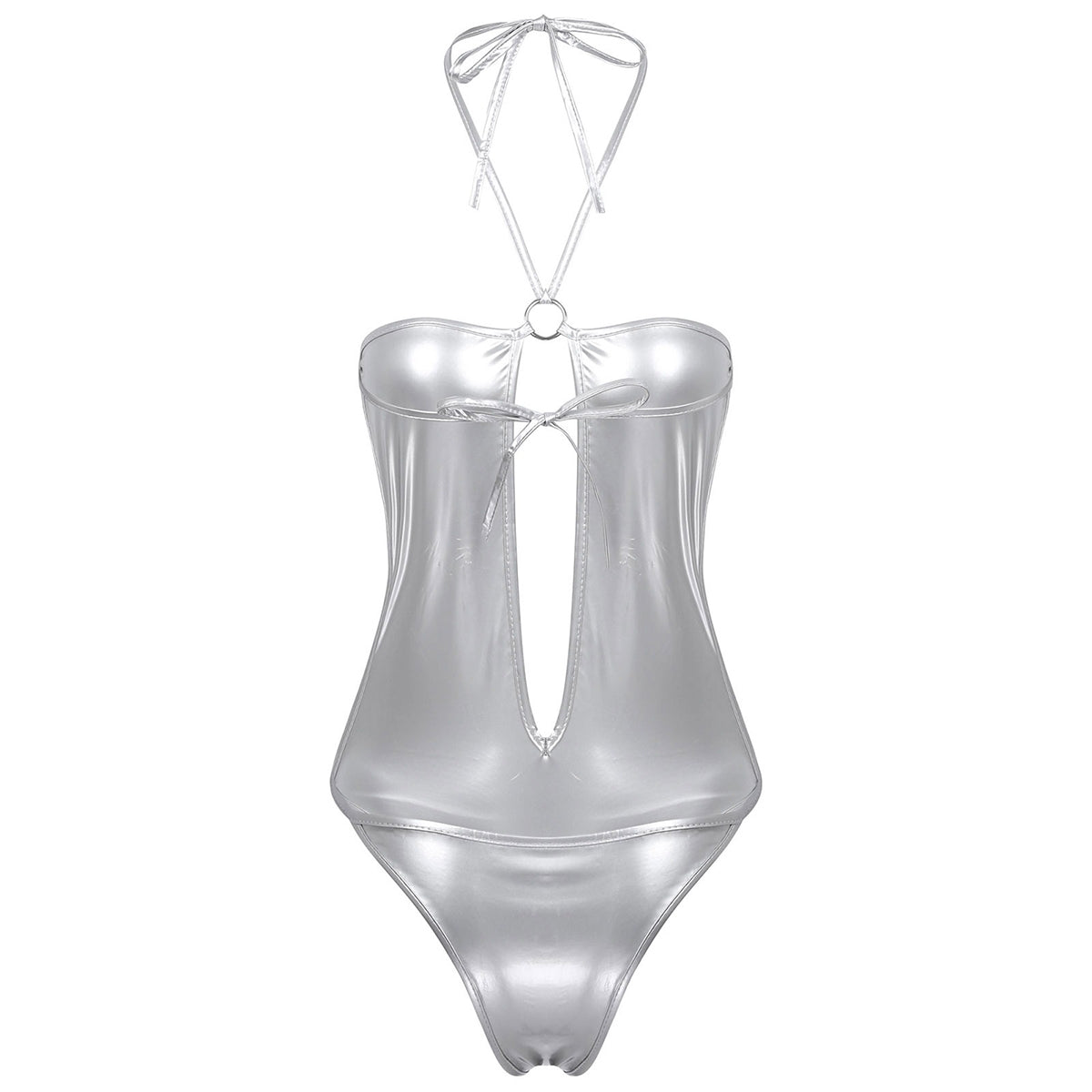 Sexy Shiny Patent Leather Hollow Out Women's Bodysuit / High Cut Wet Look Lingerie / Halter Leotard - HARD'N'HEAVY