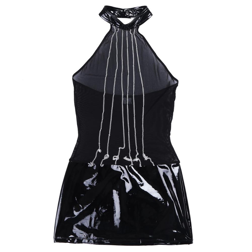 Sexy Sleeveless Gothic Dress / Womens Halter with Silver Metal Chain / Rave Outfits - HARD'N'HEAVY