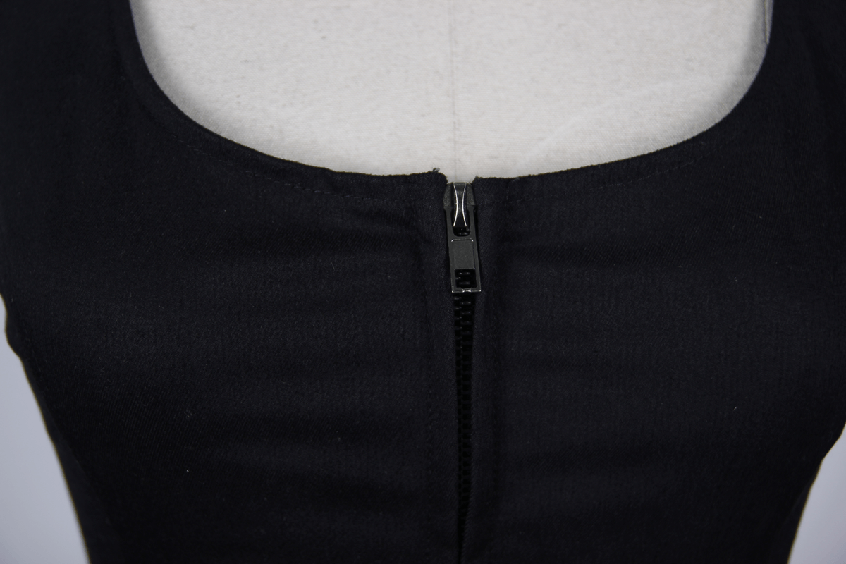 Sexy Sleeveless Tank Top With Ribbon on the Back / Gothic Black Sleeveless Zipper Top - HARD'N'HEAVY