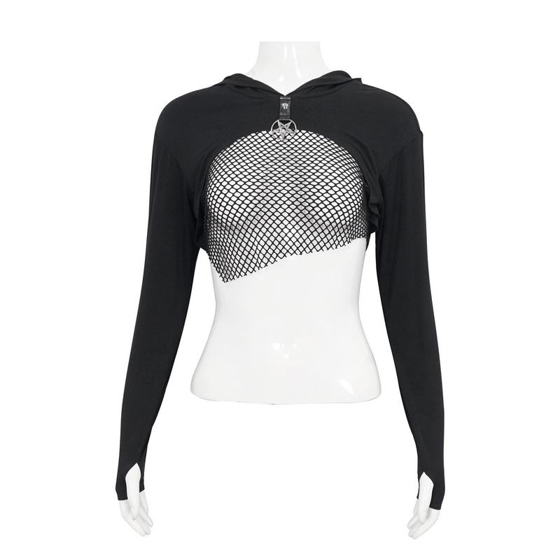 Sexy Transparent Top with Lace up on Back for Women / Gothic Long Sleeves Top With Pentagram