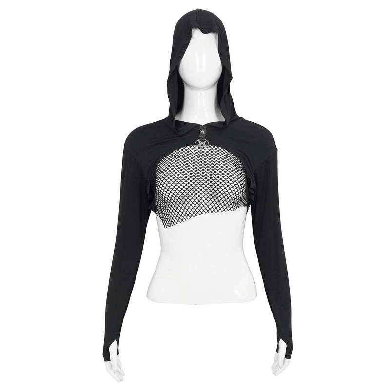 Sexy Transparent Top with Lace up on Back for Women / Gothic Long Sleeves Top With Pentagram