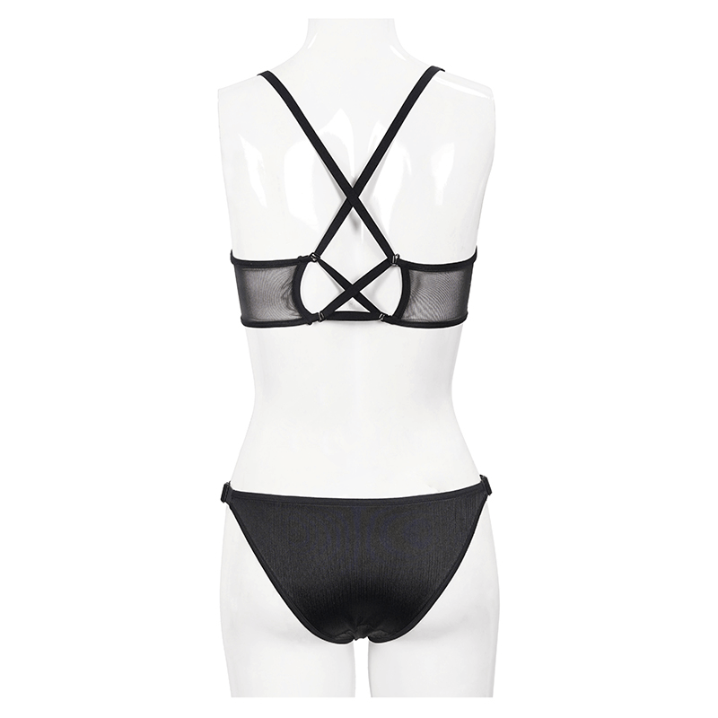 Sexy Two-Piece Swimsuit with Adjustable Crossed Back Straps / Women's Bat Shaped Front Bikini - HARD'N'HEAVY