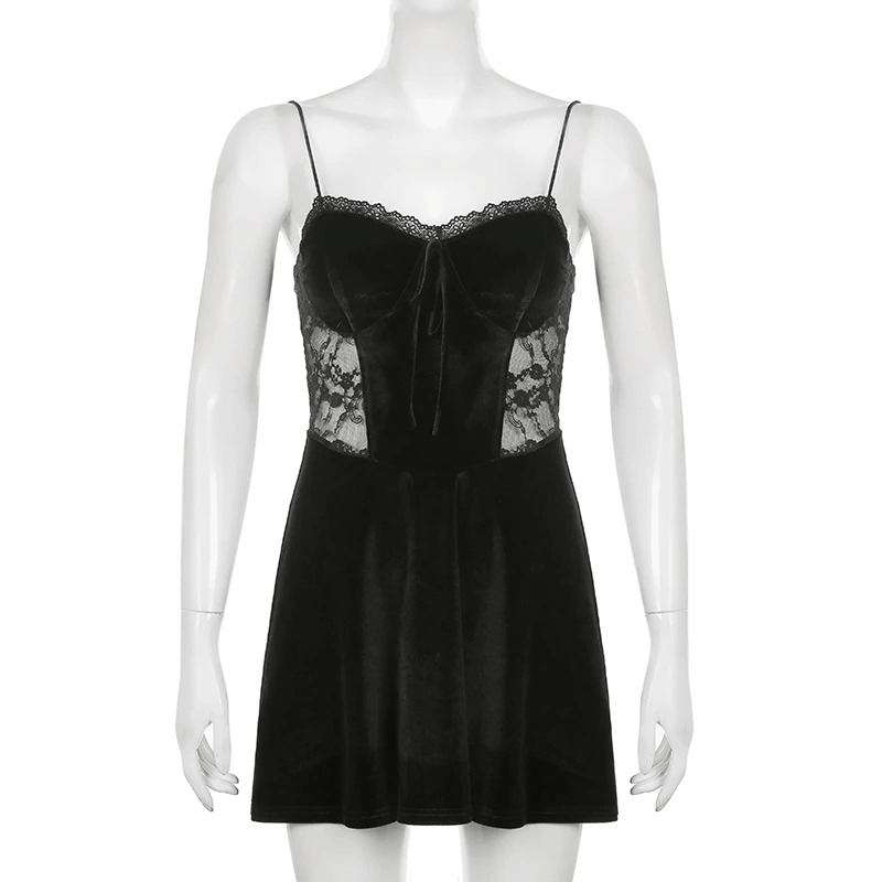 Sexy Velvet Mini Dress Of Slash Neck Sleeveless For Women / Female Casual Clothing