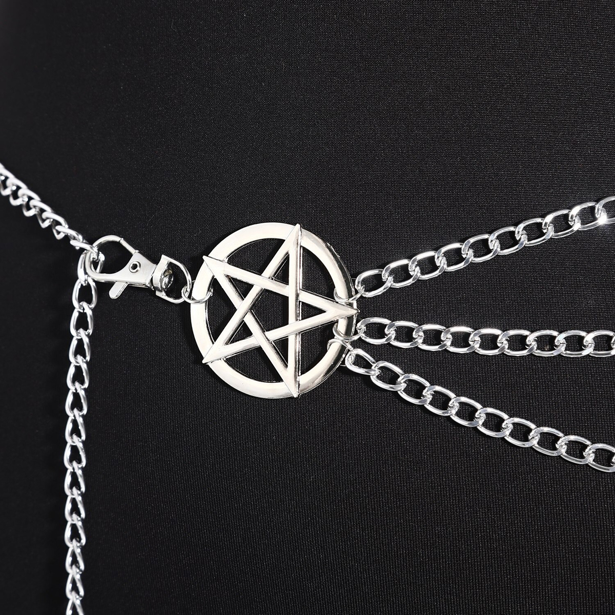 Sexy Waist Metal Chain Belt with Pentagrams / Gothic Women Body Jewelry - HARD'N'HEAVY