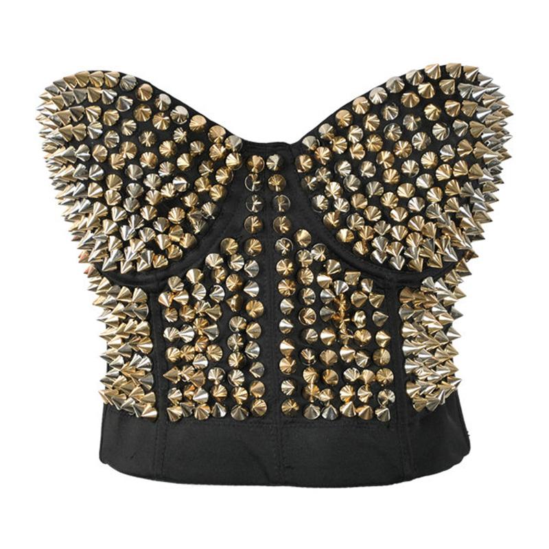 Sexy Women Bra with Spikes / Rock Style Stud Rivet Bra in Gold and Silver Color - HARD'N'HEAVY