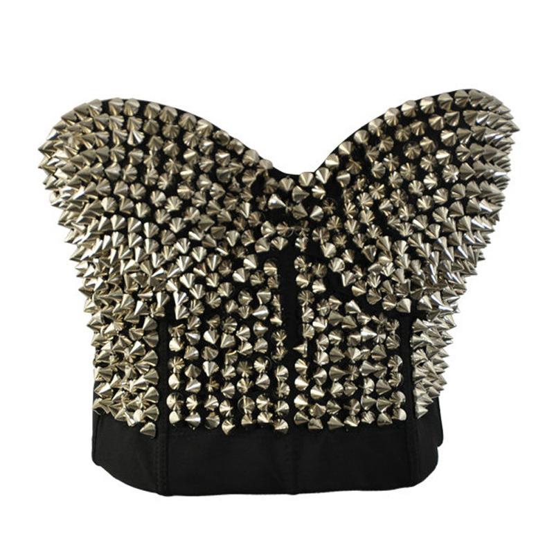 Glamorous sexy women's bra with silver spikes, perfect for rock and goth outfits. Made of spandex and cotton.