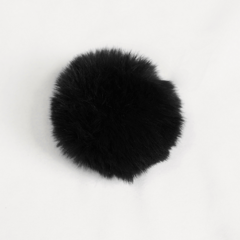 Black faux fur pompom accessory for a stylish touch on hats or bags.