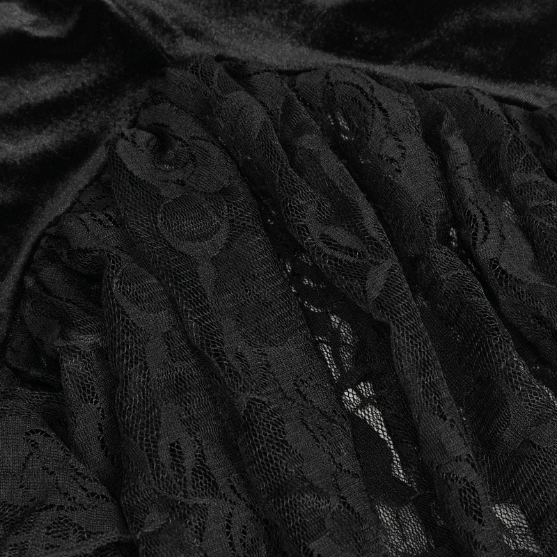 Sexy Women's Black Lace Bodysuit with Oversleeves / Gothic Halterneck Velvet Lingerie